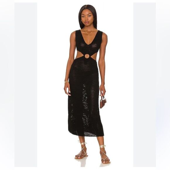 DEVON WINDSOR Dresses & Skirts - DEVON WINDSOR Sonya dress Black crochet Cut-Out Midi Revolve S